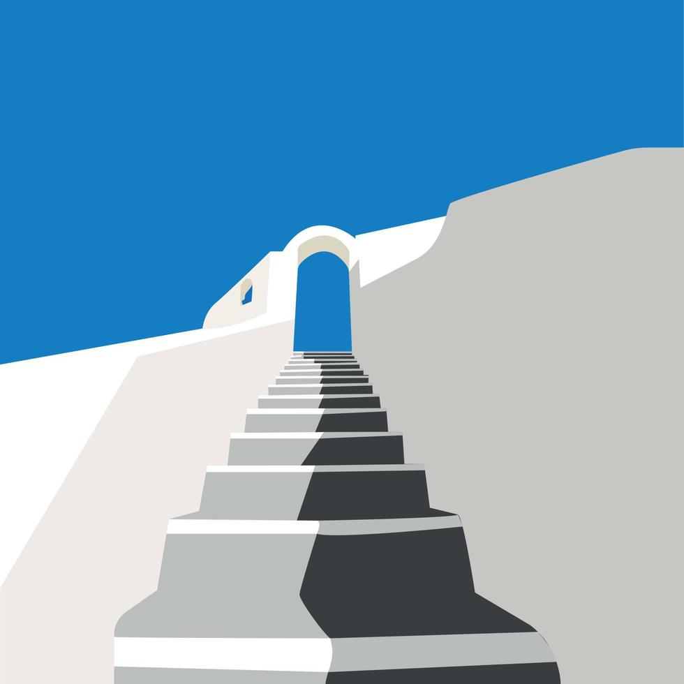 Vector illustration of Santorini island, Greece. Minimal art. Illustration for cards, posters or background.