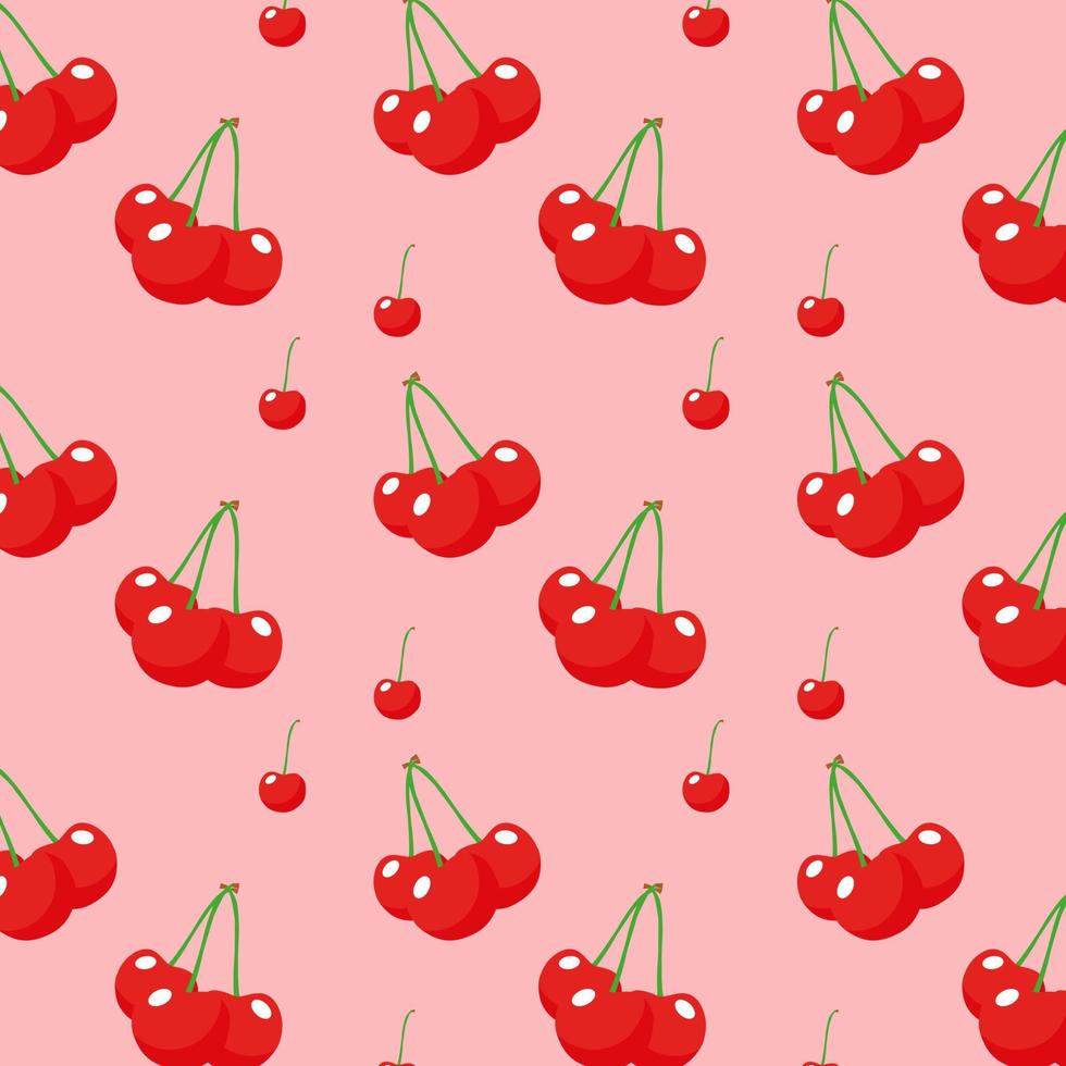 Cherry fruit on pink background vector illustration. Cute cartoon fruit pattern, flat design for fashion print. Design elements for baby textile or clothes