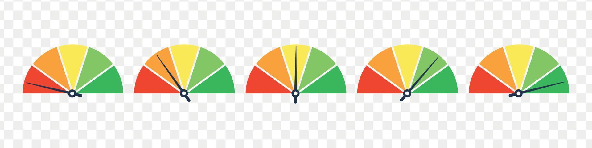Scale meter with low, high and medium bar. Level risk graph or control quality. Vector isolated illustration