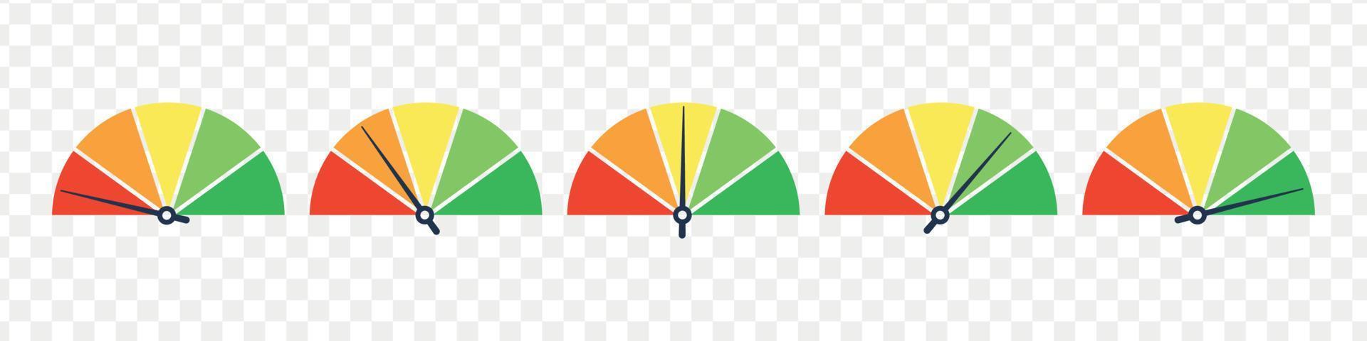 Scale meter with low, high and medium bar. Level risk graph or control quality. Vector isolated illustration