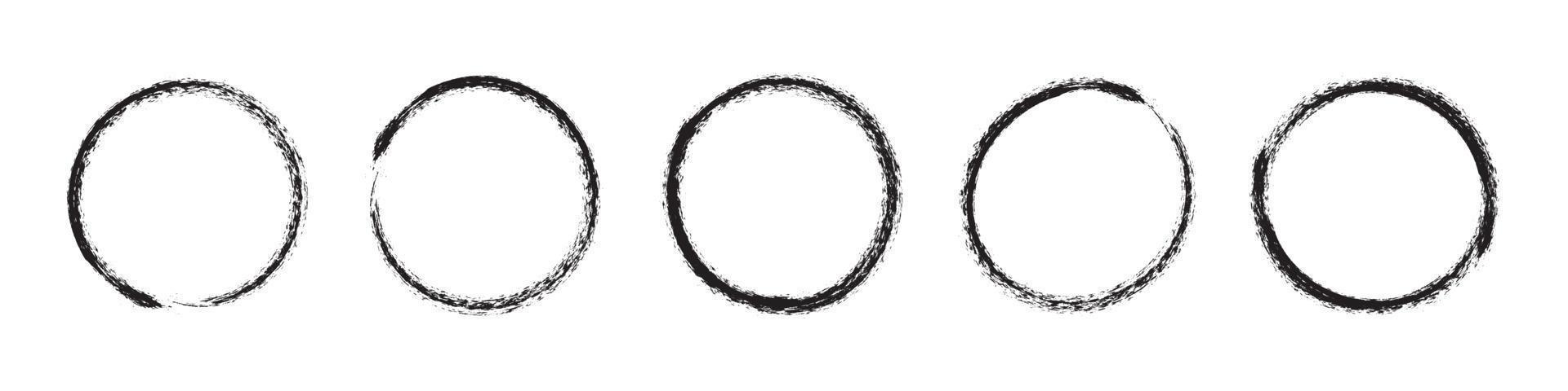 Round black frames set. Circles grunge brush paint . Flat graphic vector illustrations isolated