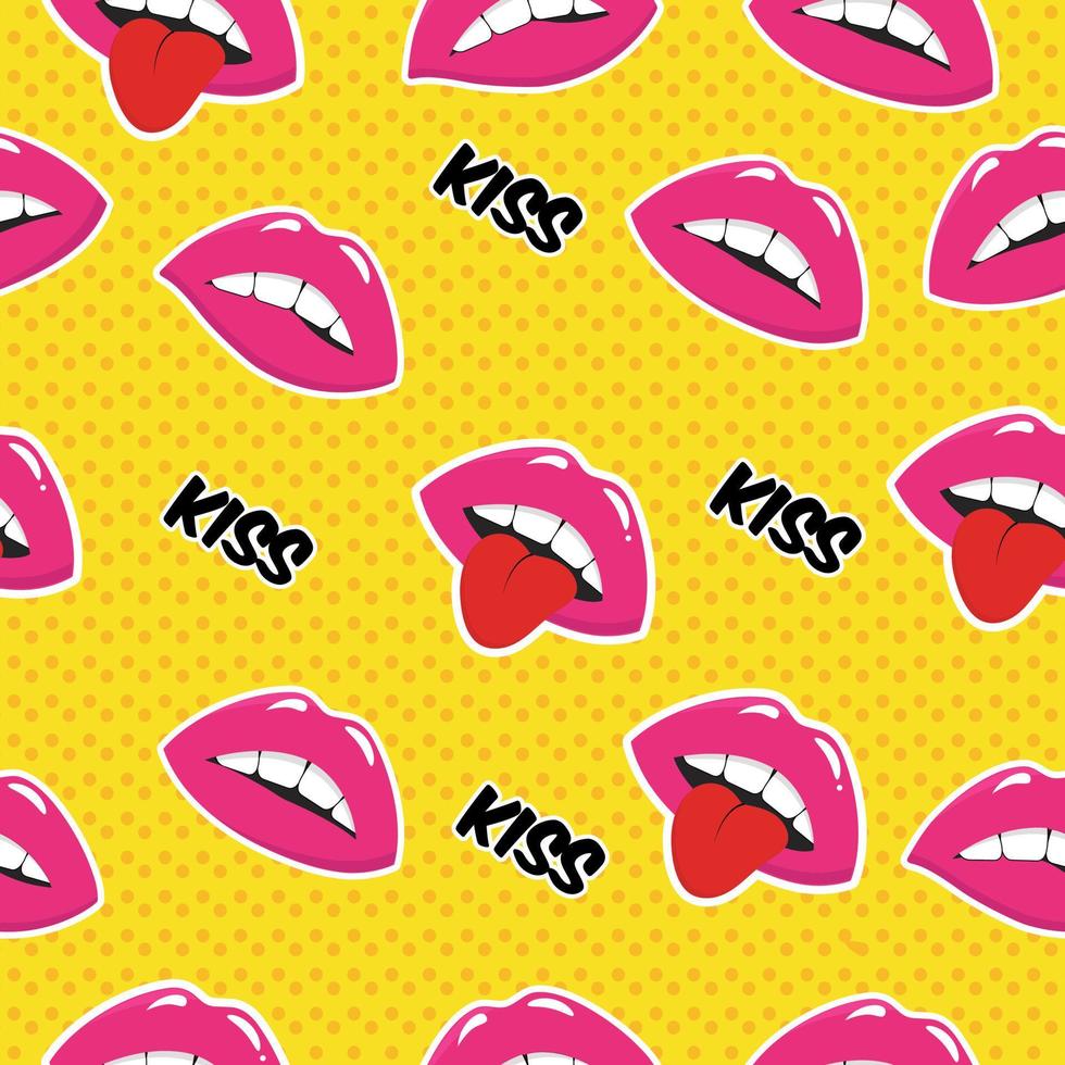 Seamless pattern with lips in vintage pop art style. vector