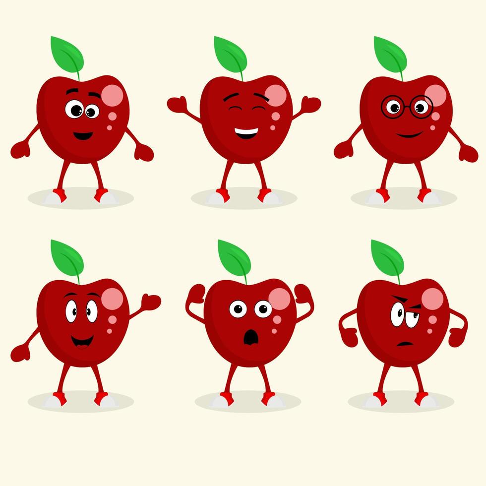 conjunto de manzana de dibujos animados con diferentes emociones. vector