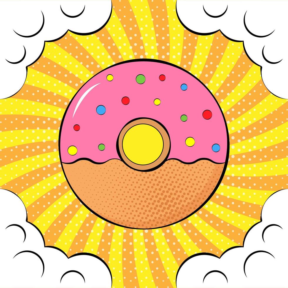 Poster with donut in retro comic style vector