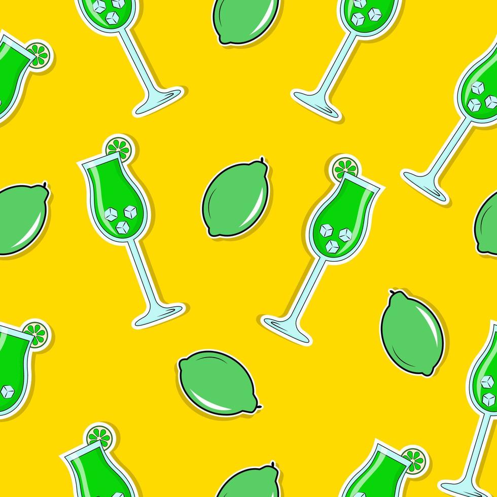 Seamless bright pattern with mojito cocktail and lime. vector