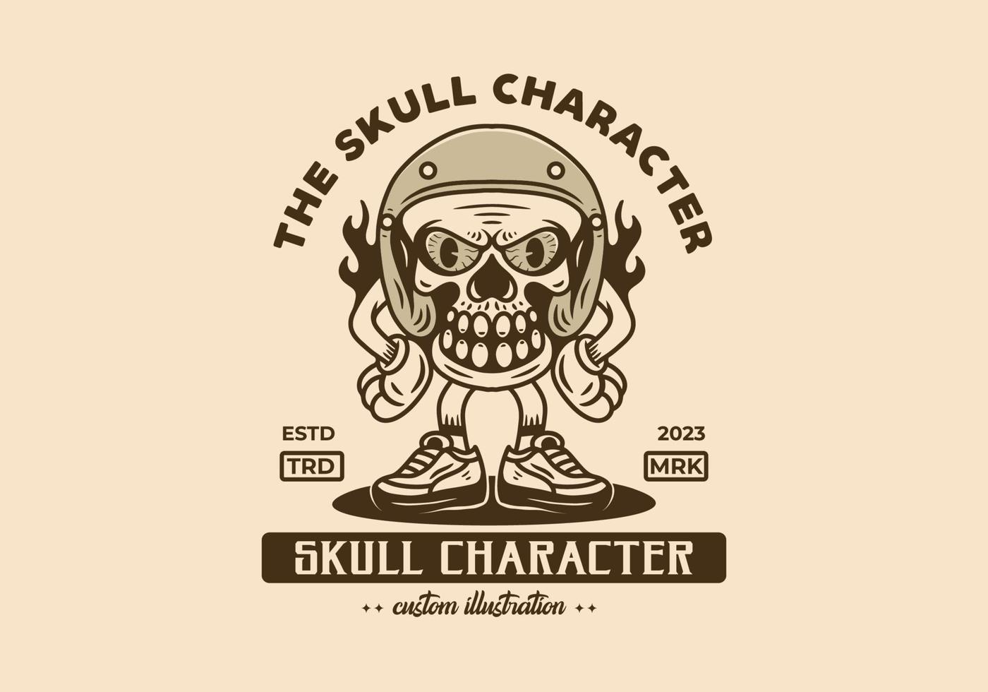 Standing skull wearing helmet character illustration vector