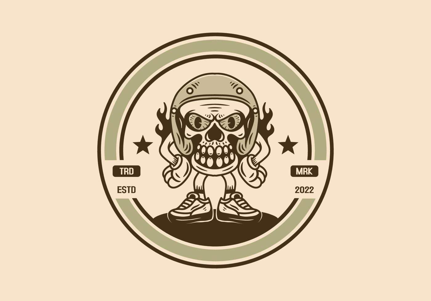 Standing skull wearing helmet character illustration vector