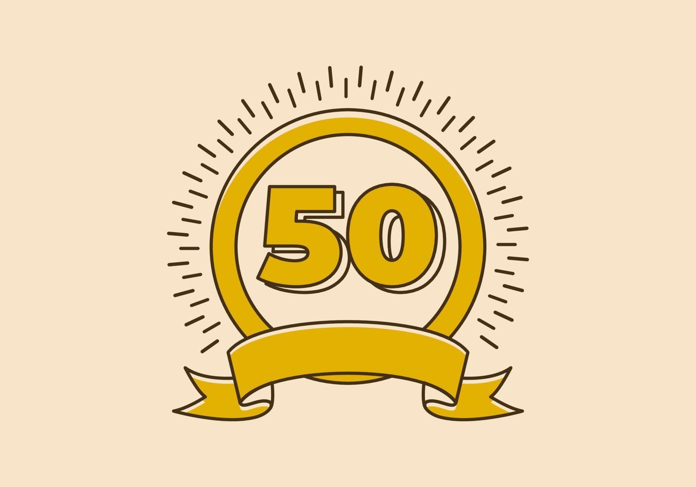 Vintage yellow circle badge with number 50 on it vector