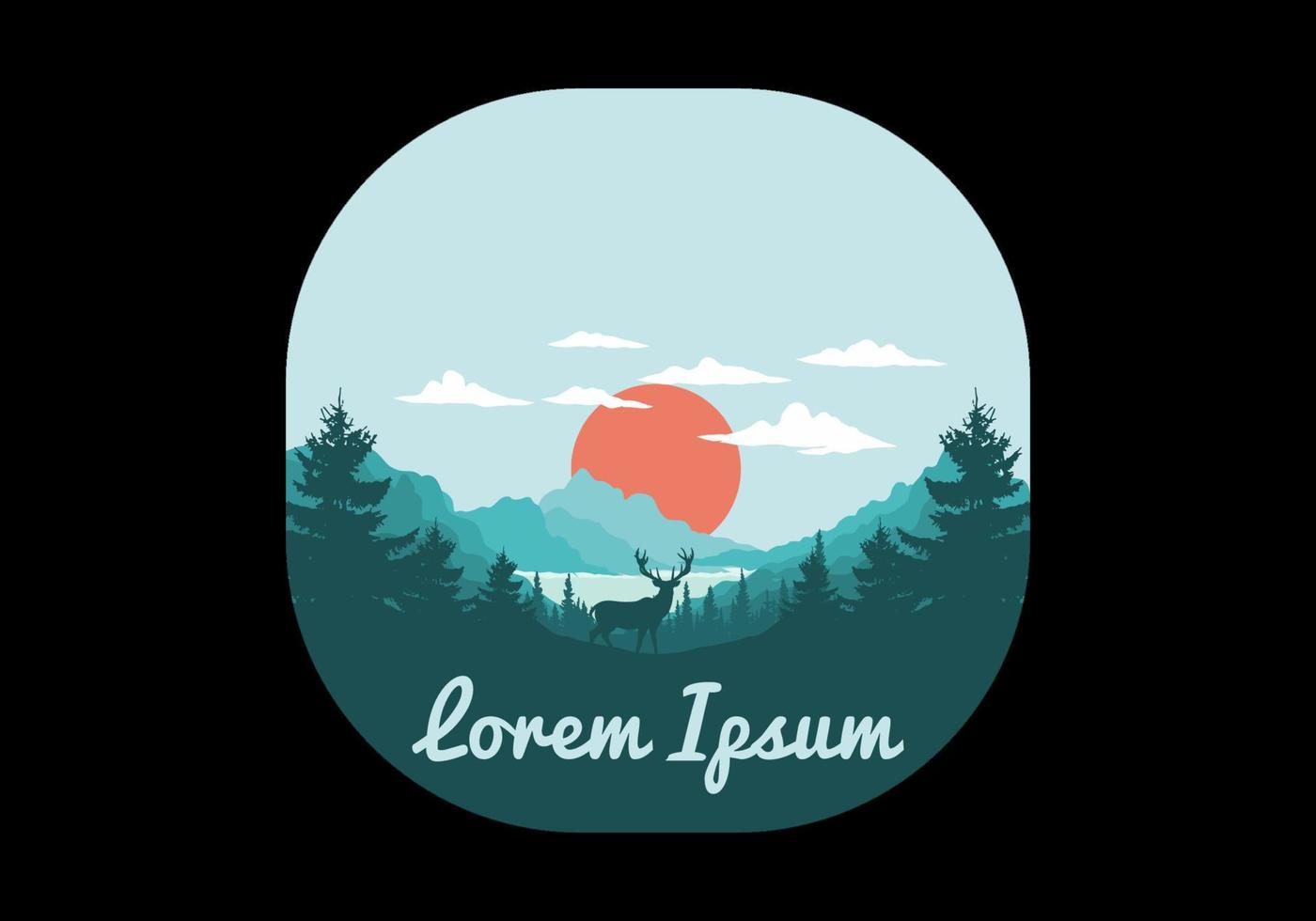 Landscape art illustration of lake and pine forests vector