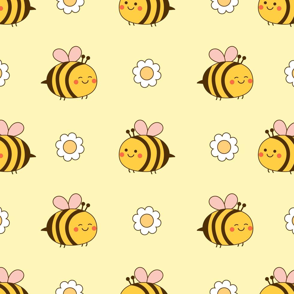 Vector seamless pattern of cute bee and flower