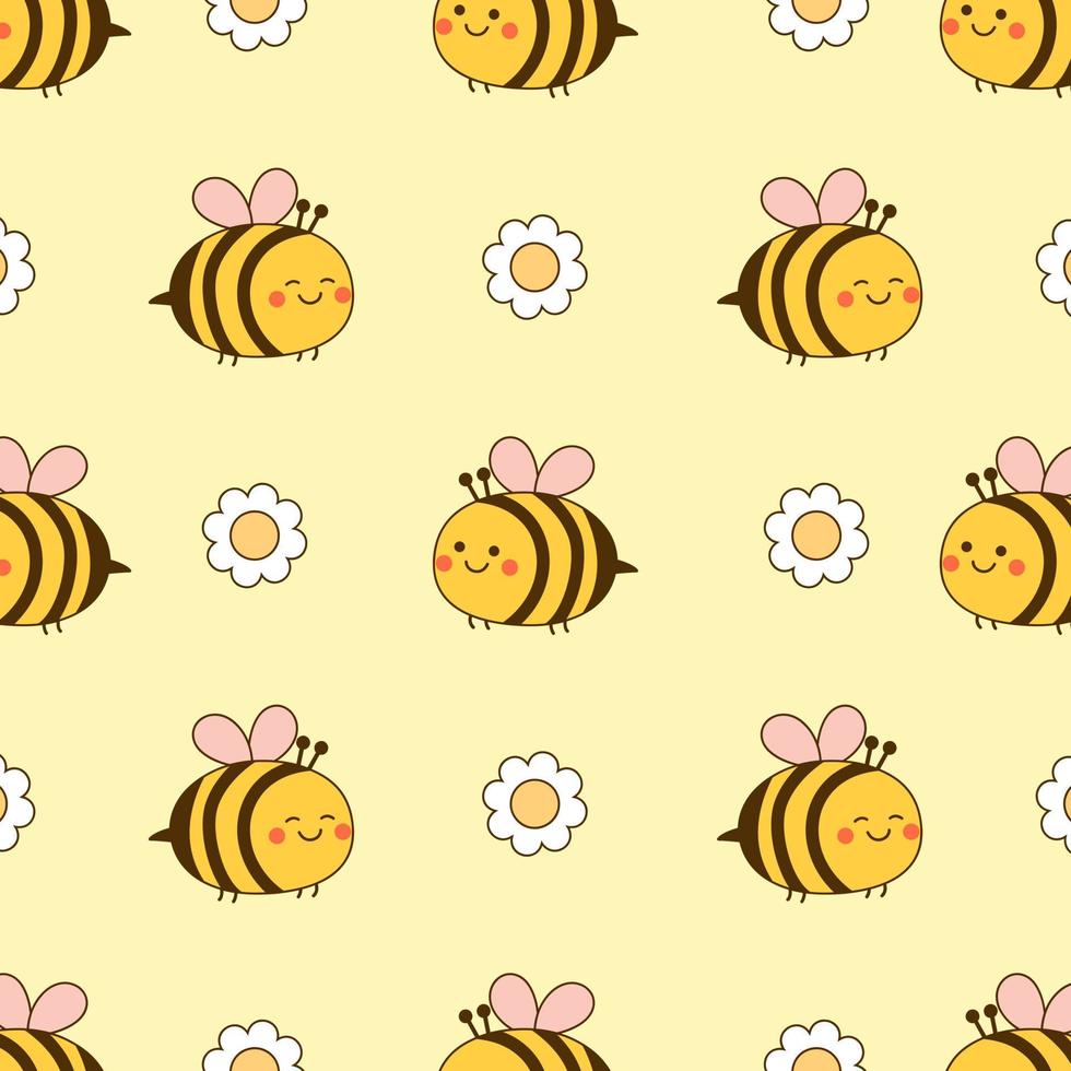 vector, seamless, patrón, de, lindo, abeja, y, flor vector