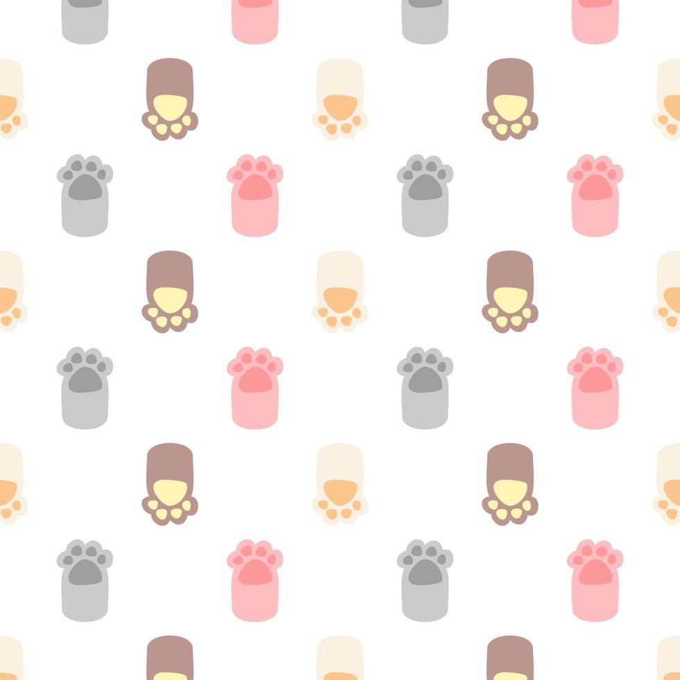 Vector cat paw seamless pattern cartoon kitten