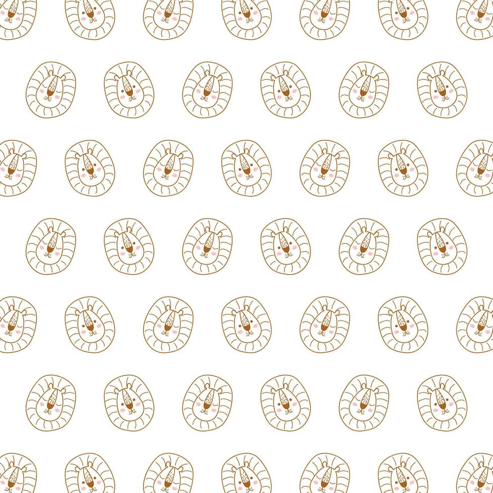 Vector cute lion head cartoon faces animals seamless pattern