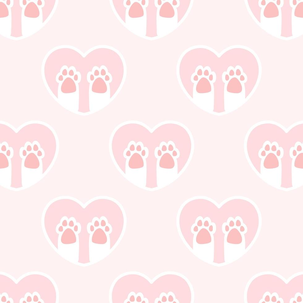 Vector cat paw heart seamless background repeating pattern