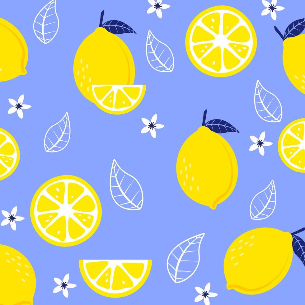 Vector seamless pattern of fresh yellow lemon fruit