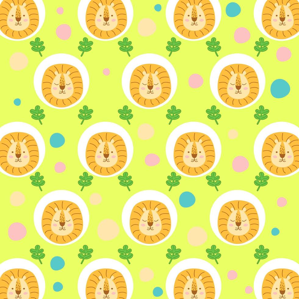Vector cute lion head cartoon faces animals seamless pattern