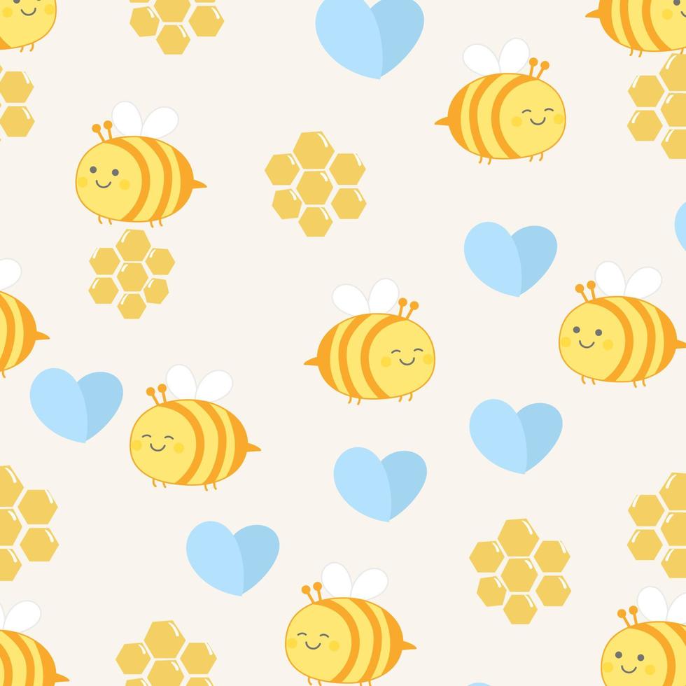 Vector seamless pattern of cute bee and honeycomb