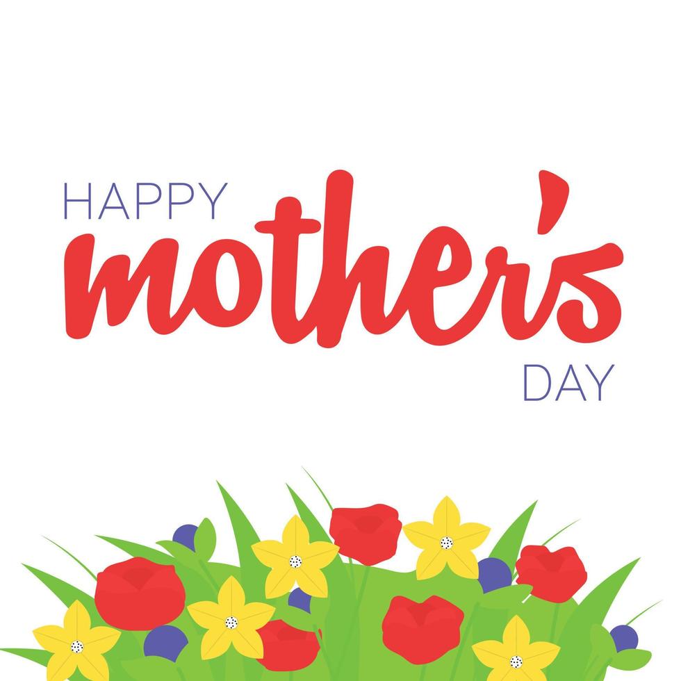 Happy Mother's Day card or banner square form with spring flowers. Vector illustraiton.