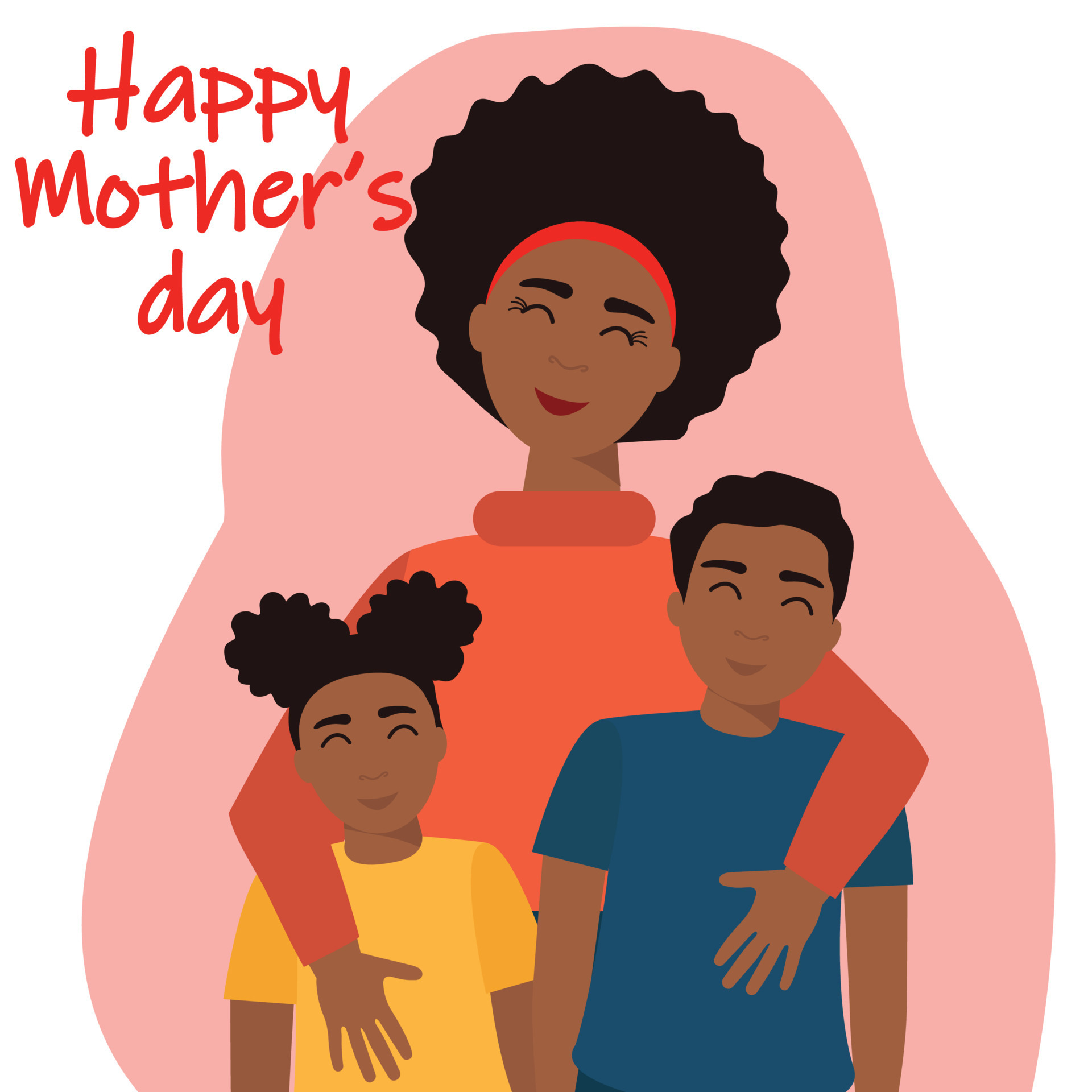 African American mother with children. Woman with boy and girl, son and