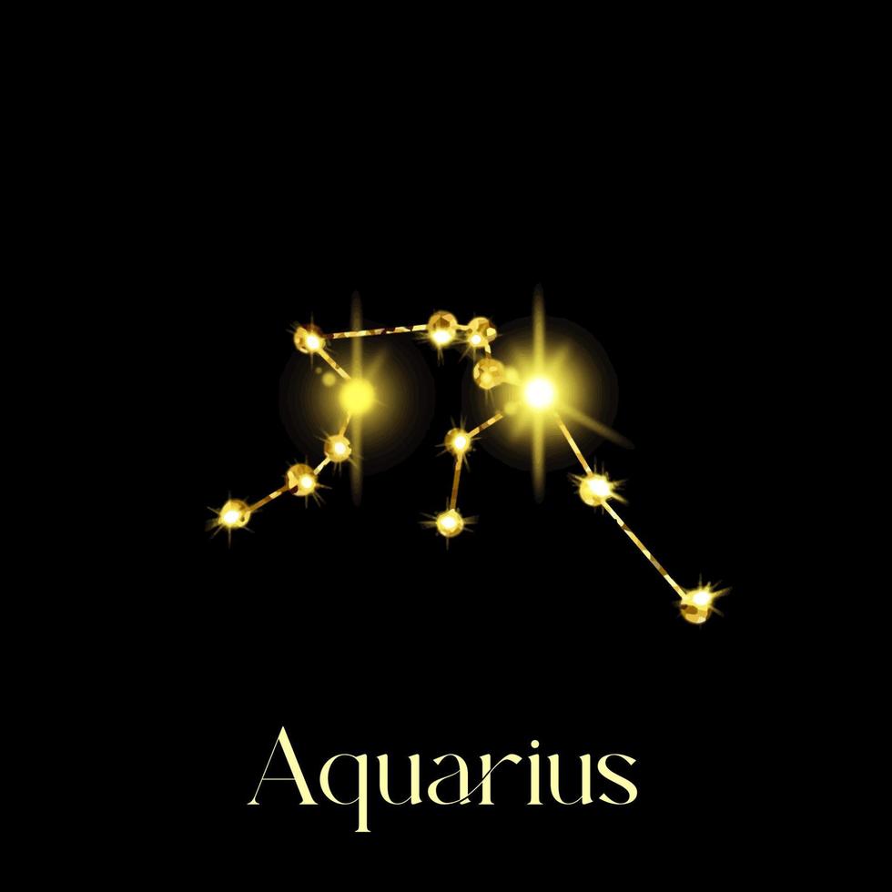 Horoscope Aquarius Constellations of the zodiac sign from a golden texture on a black background vector