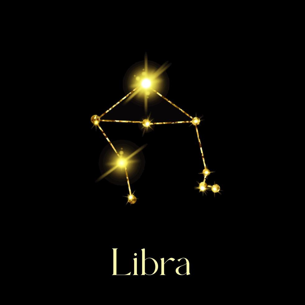 horóscopo libra constelaciones del signo zodiaco de una textura dorada sobre un fondo negro vector