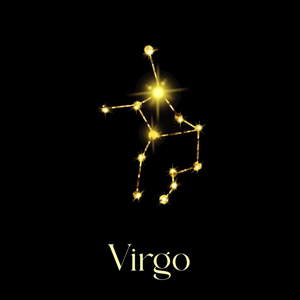 Horoscope Virgo Constellations of the zodiac sign from a golden texture on a black background vector