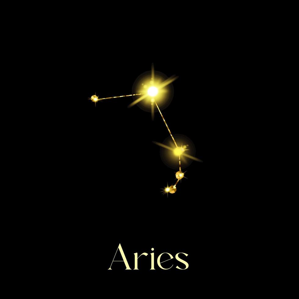 Horoscope Aries Constellations of the zodiac sign from a golden texture on a black background vector