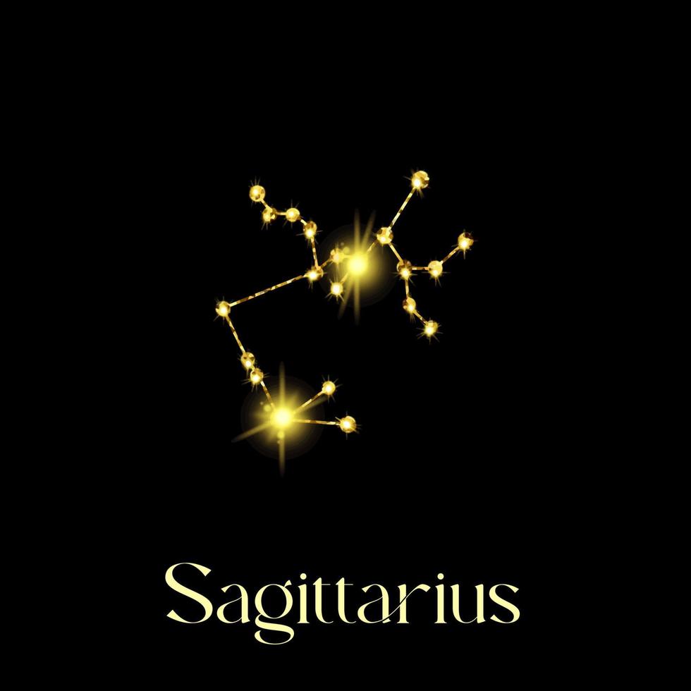 Horoscope Sagittarius Constellations of the zodiac sign from a golden texture on a black background vector