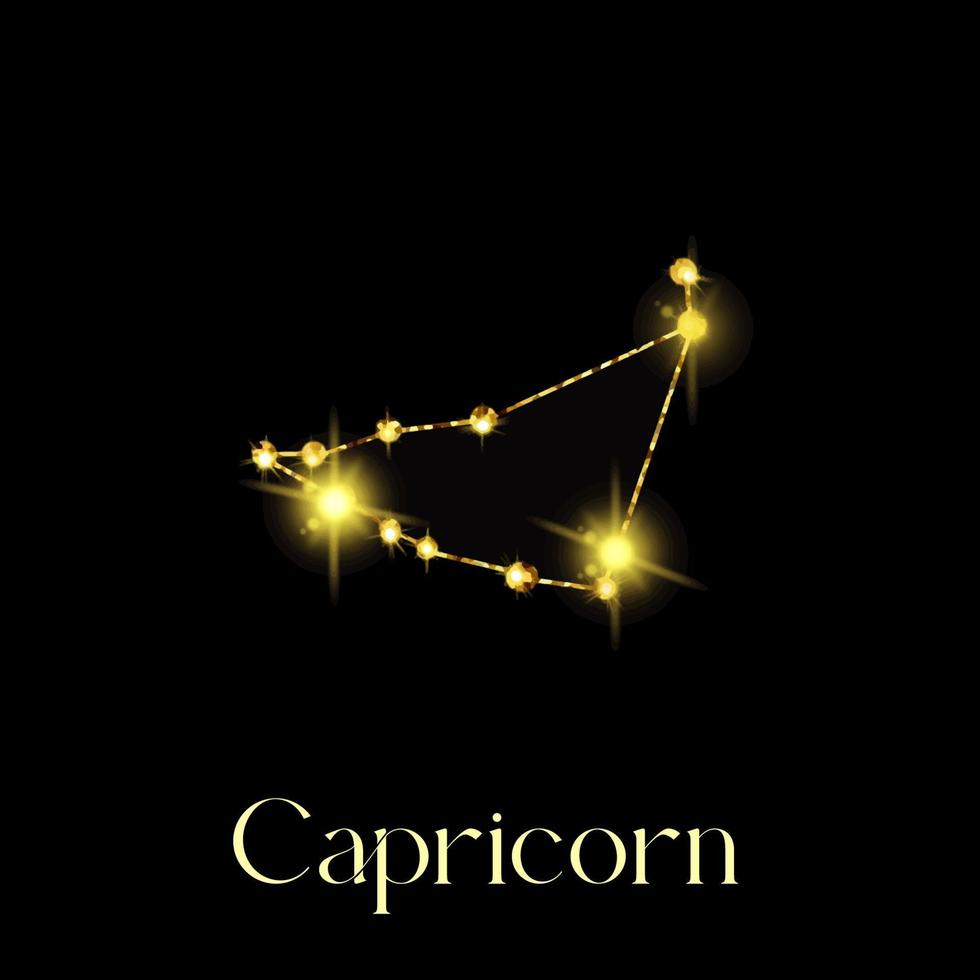 Horoscope Capricorn Constellations of the zodiac sign from a golden texture on a black background vector