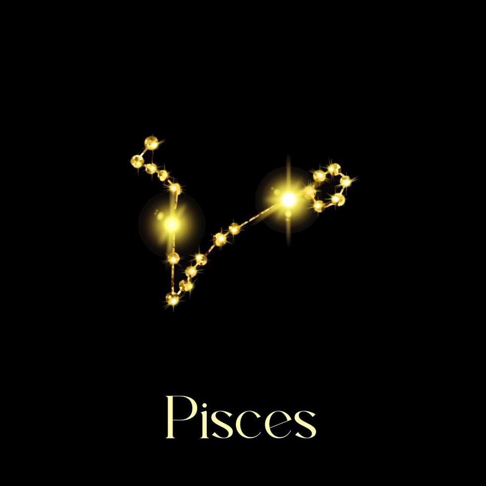 horóscopo piscis constelaciones del signo zodiaco de una textura dorada sobre un fondo negro vector