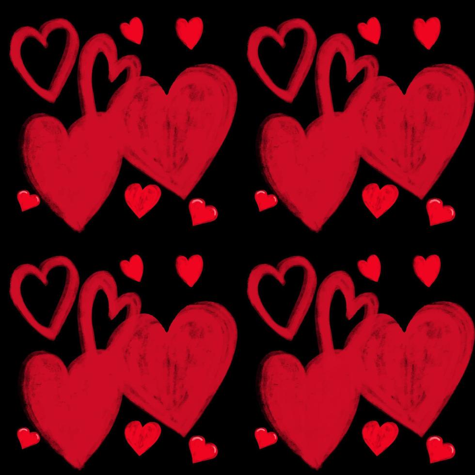 Seamless pattern with hand painted red hearts in different sizes on a black vector