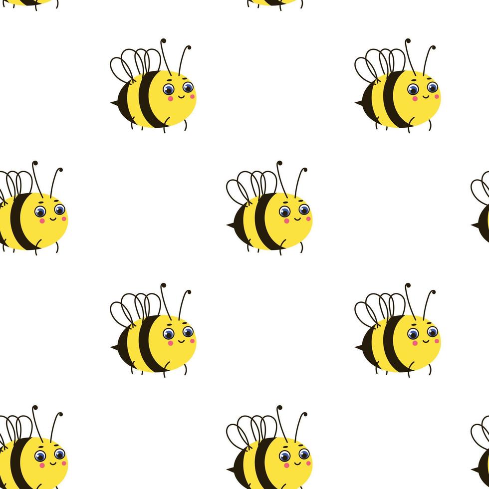 Pattern with cute cartoon bees on a white background. vector