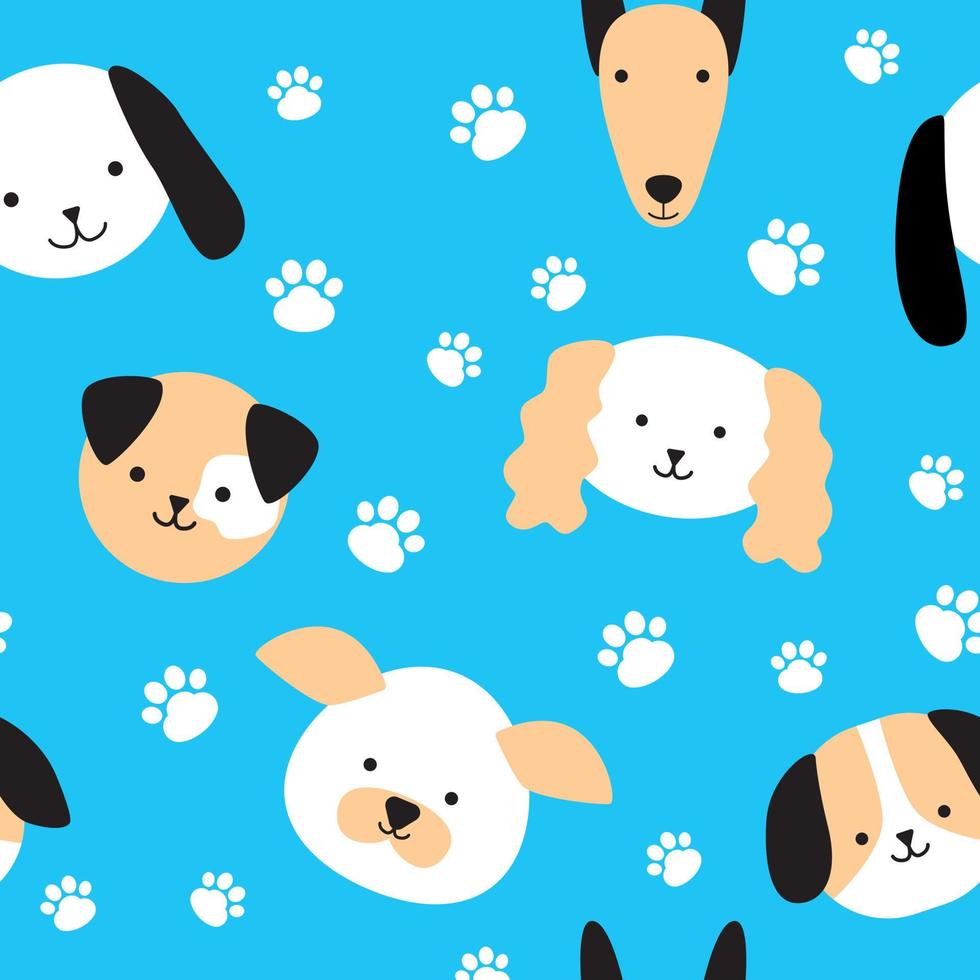 Pattern with cute dogs on a blue background. vector