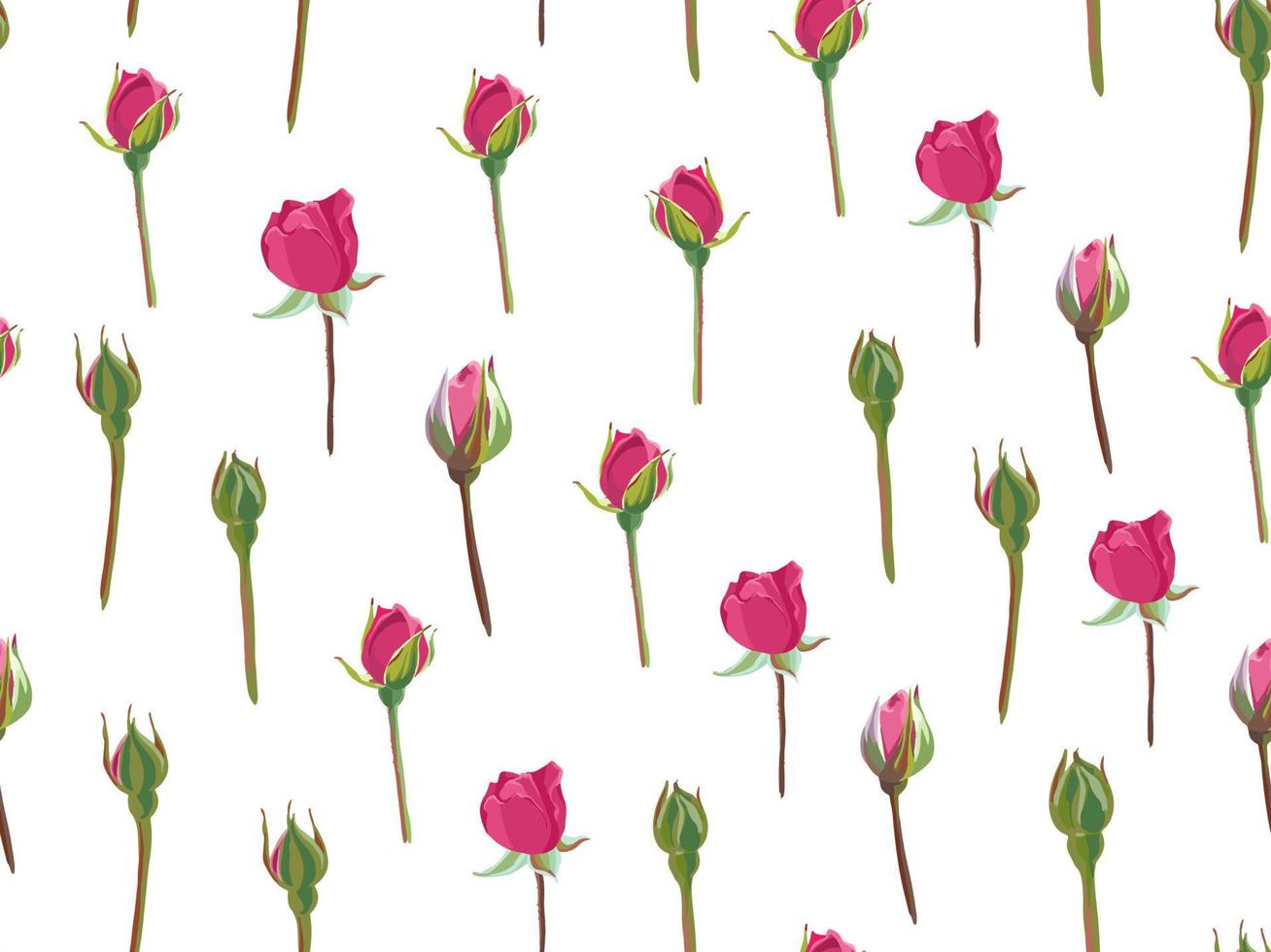 Rose buds in rows, blooming flower pattern vector
