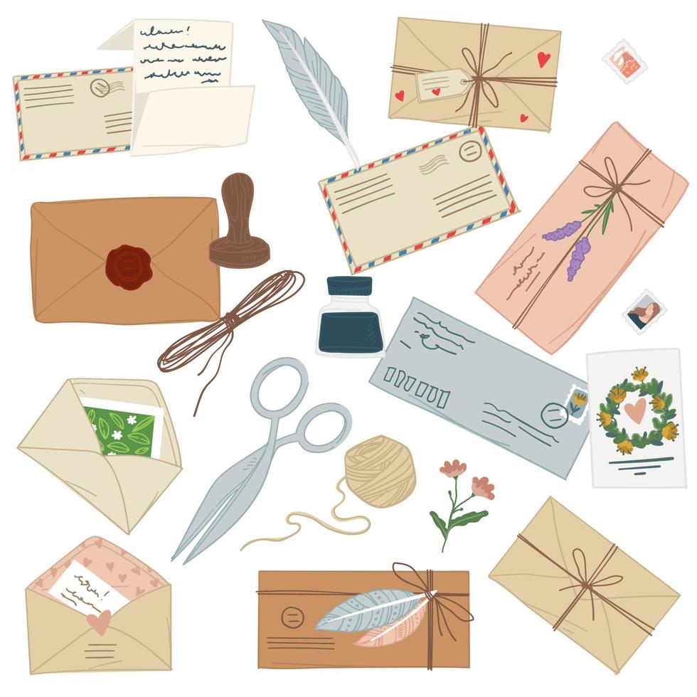 Vintage letters and decorative stamps, envelopes 17793849 Vector Art at