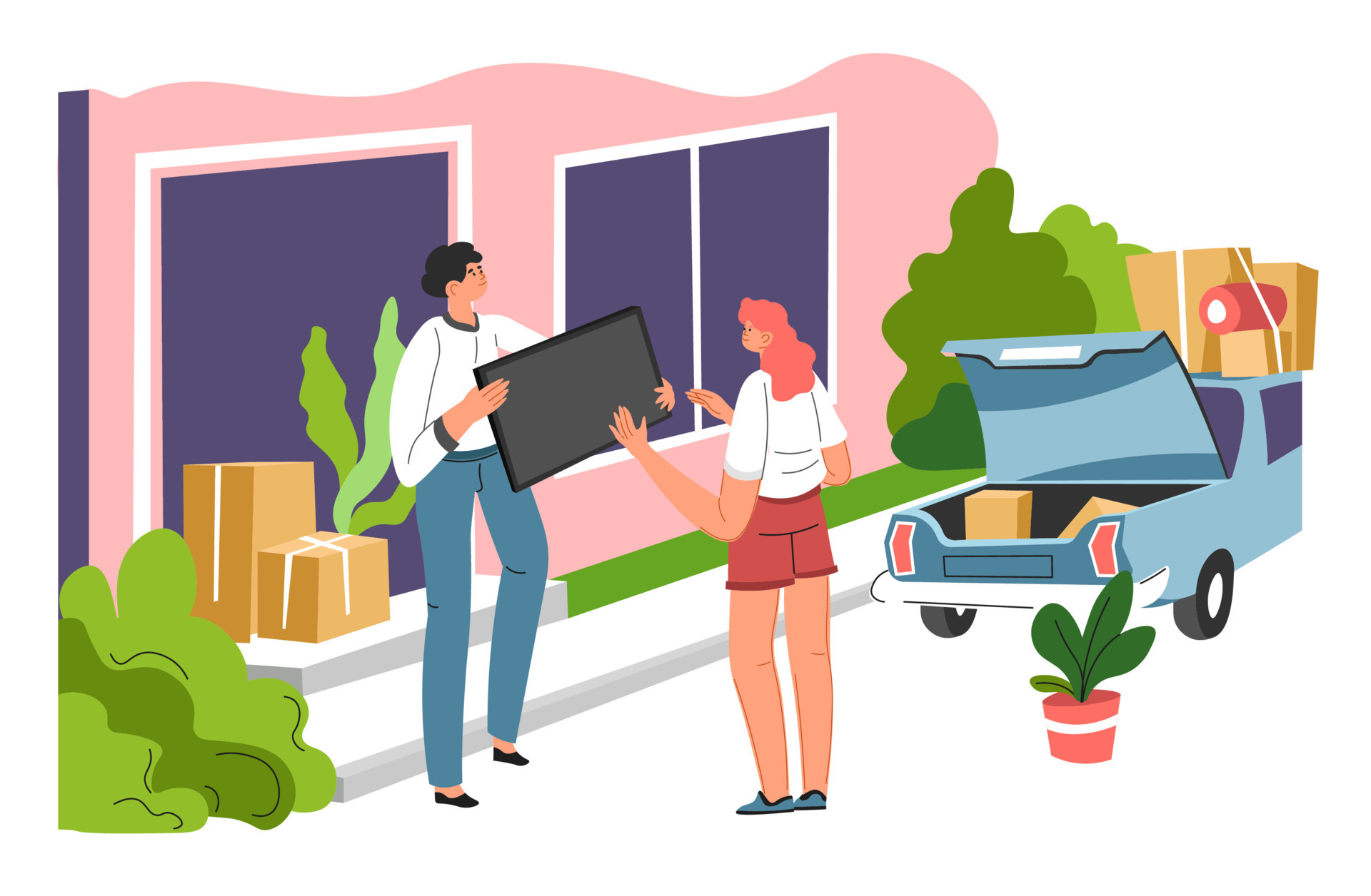 Moving out and transporting belongings by car 17793872 Vector Art at Vecteezy