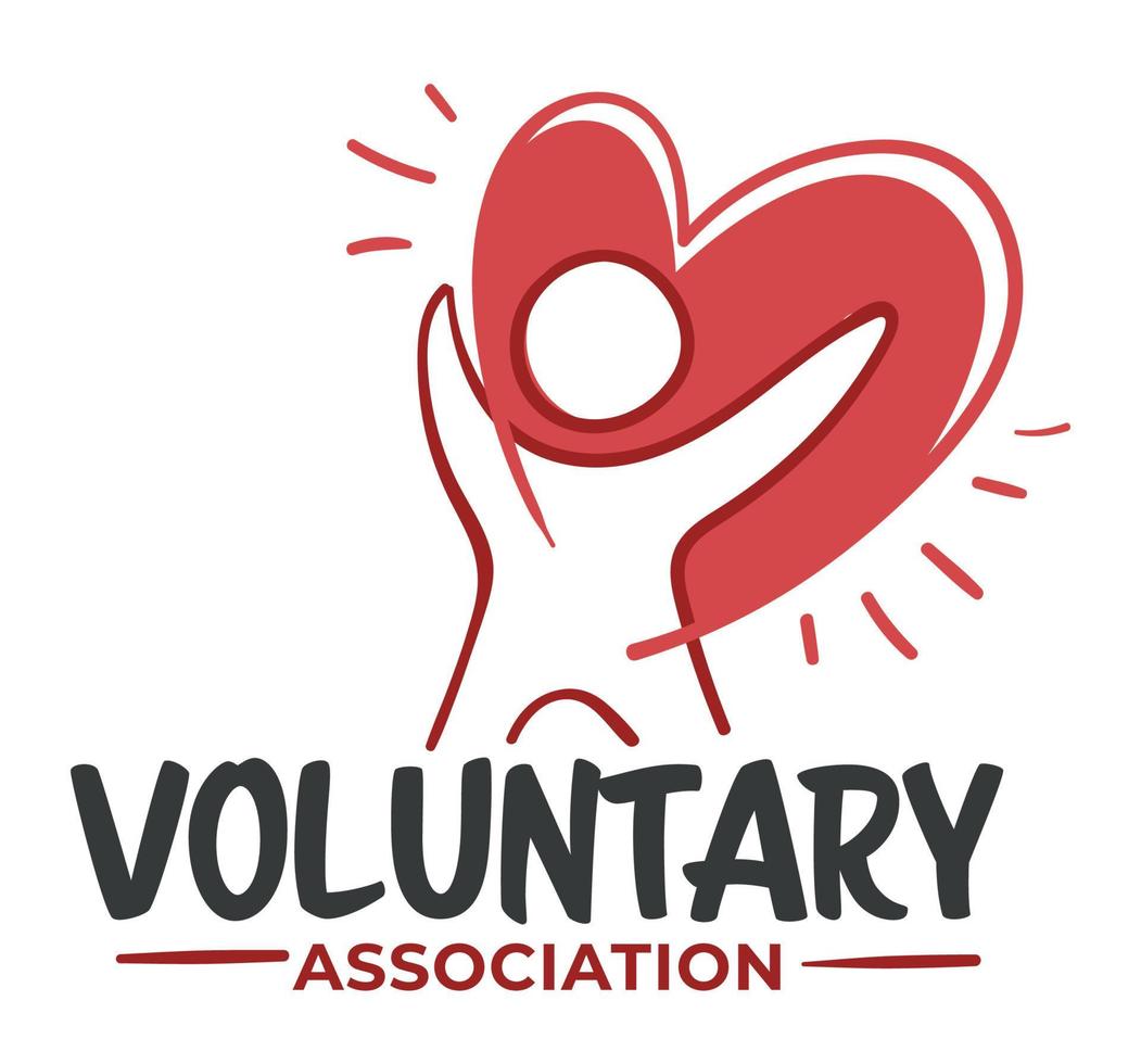 Voluntary association, label with person and heart vector