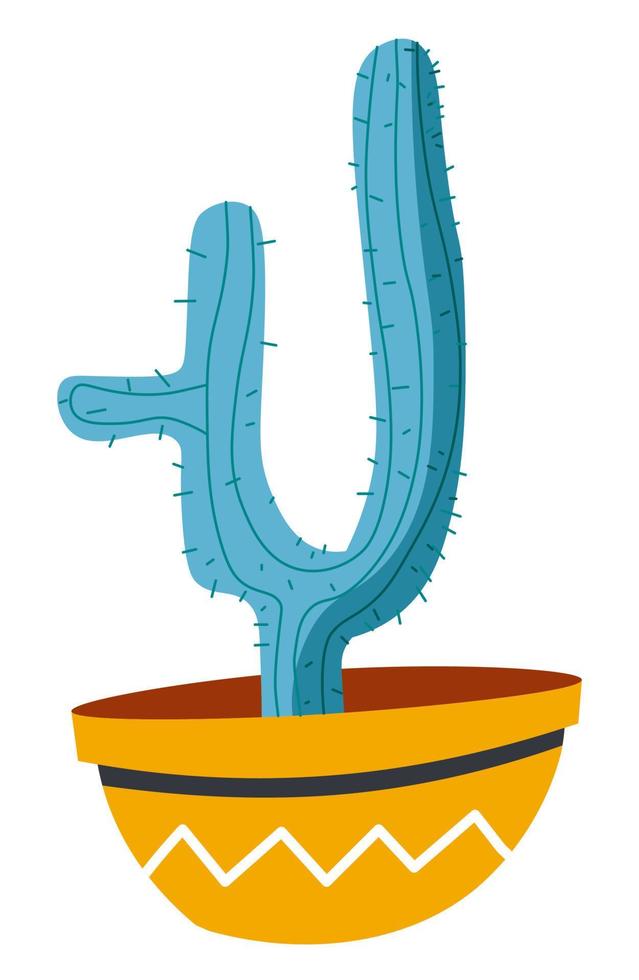 Cactus plant growing in pot, potted flower vector