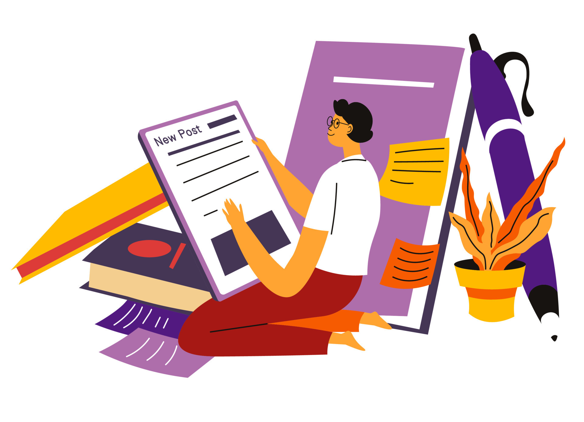 freelancer-copywriter-writing-article-in-notebook-17793902-vector-art