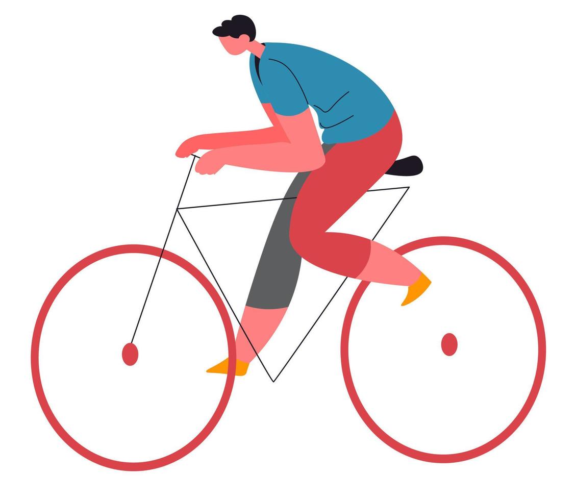 Man riding bike, healthy lifestyle guy on bicycle vector