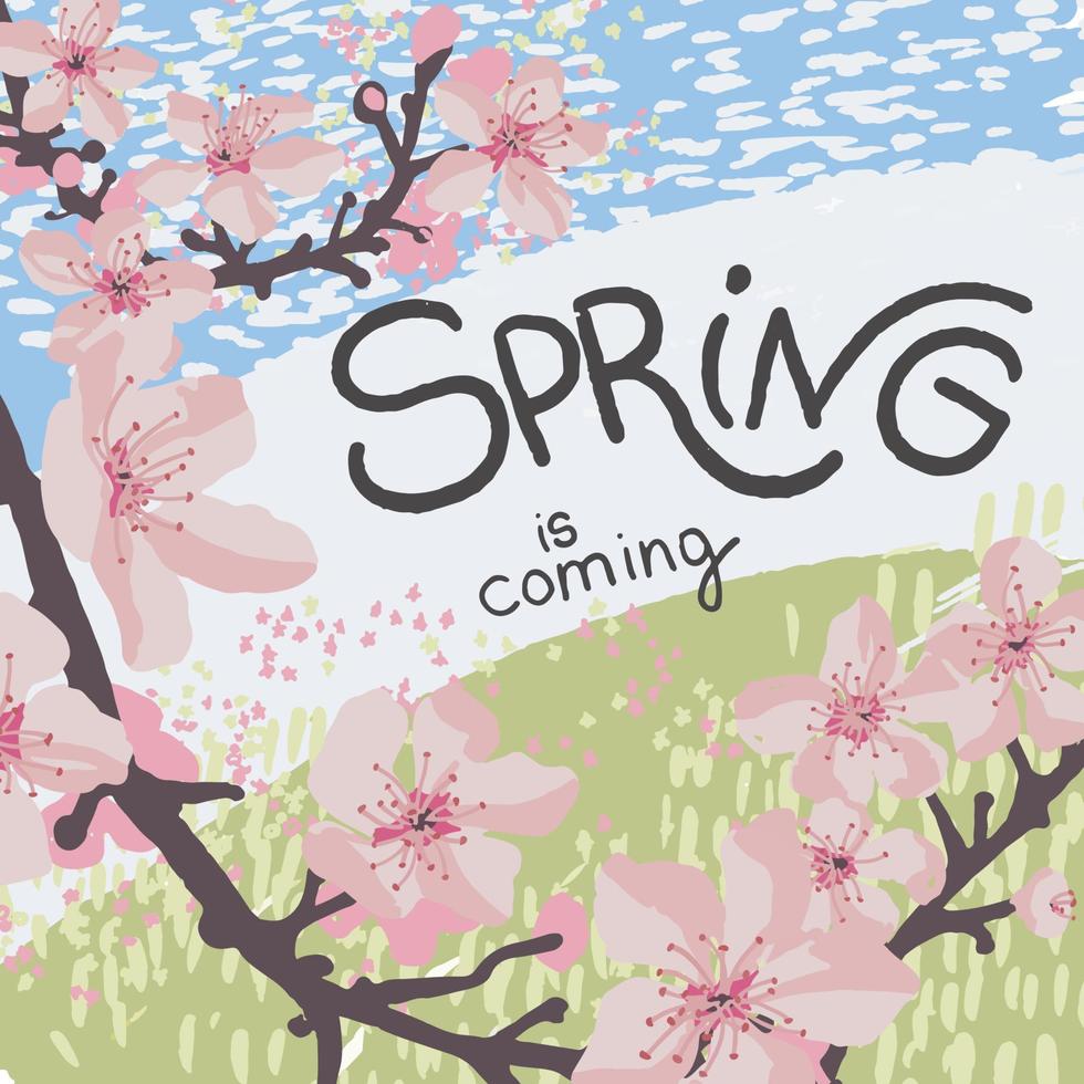 Spring is coming, sakura tree in blossom in march vector