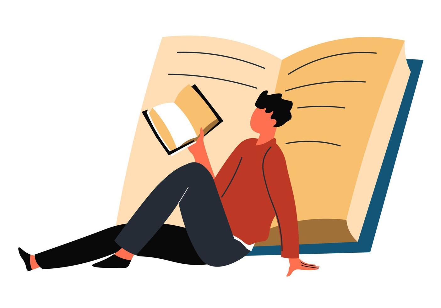personaje masculino adulto o estudiante leyendo libros vector