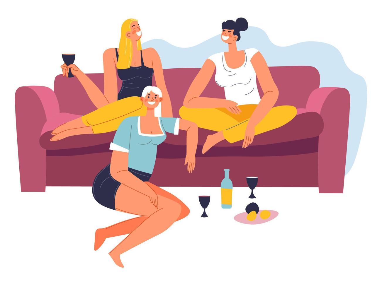 Female friends having party at home, resting girls vector