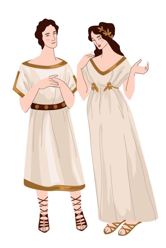 Greek man and woman wearing traditional clothes 17793983 Vector Art at  Vecteezy
