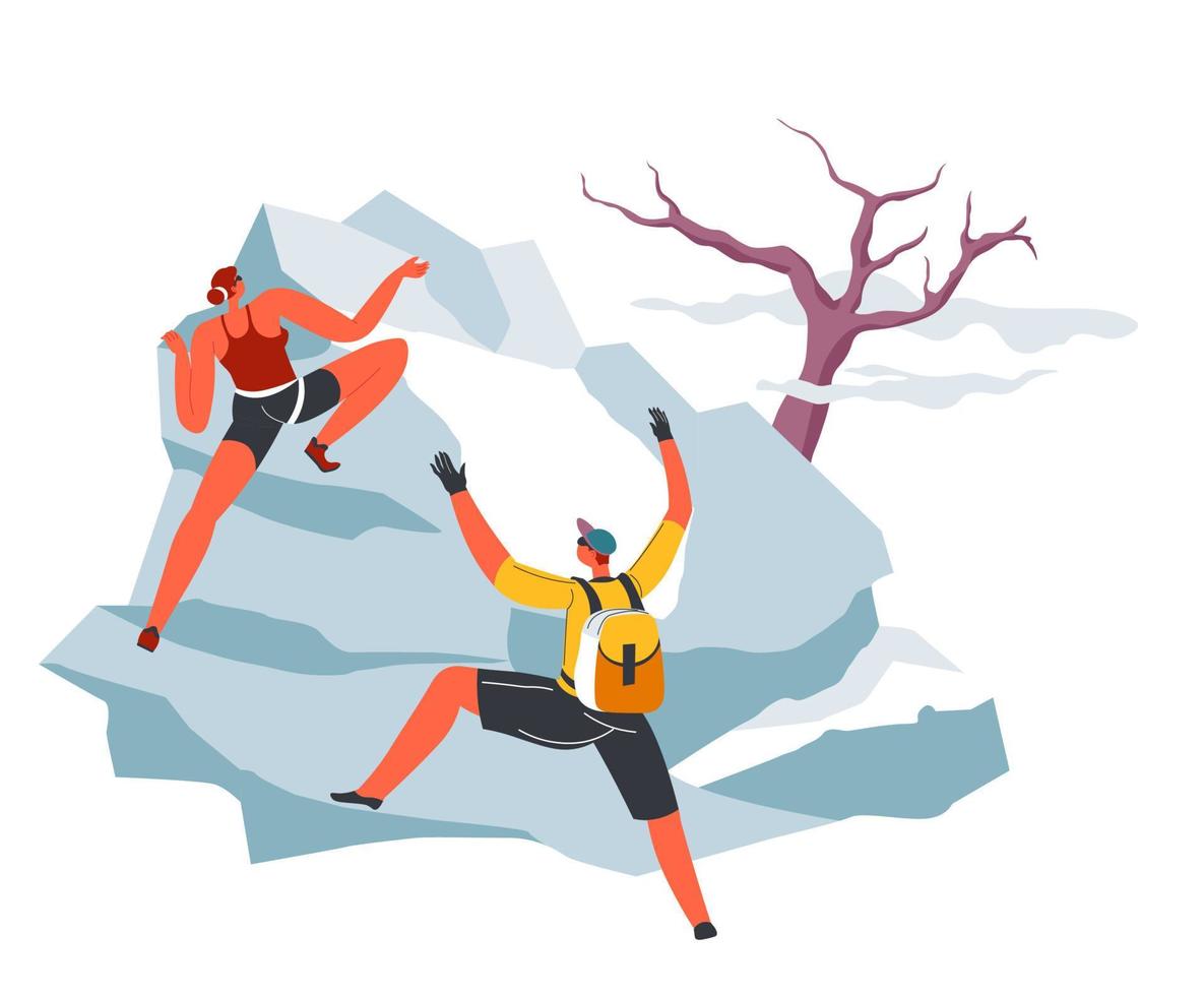 Climbing people in mountains, vacations and sports vector