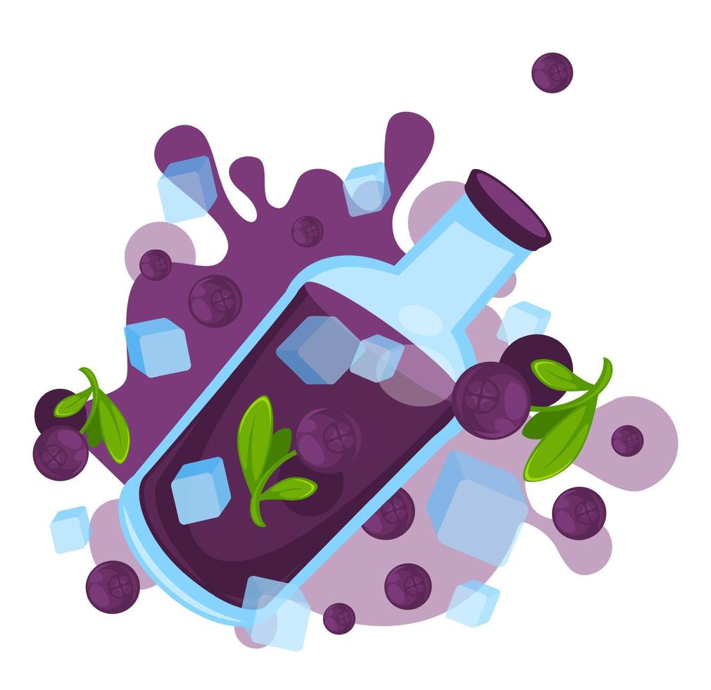 Blueberries cold cocktail or juice with ice cubes vector