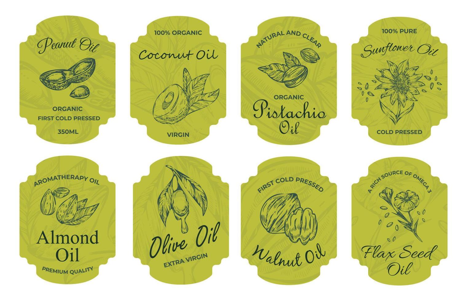 Stylish label with text on bottle organic oil, set vector