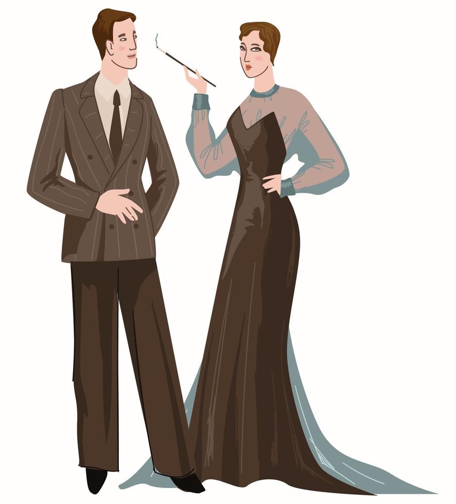 Man and woman wearing vintage elegant clothes vector