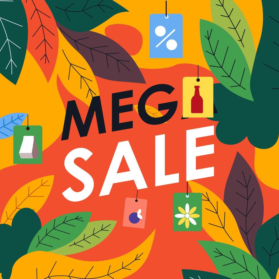 Mega sale price reduction, shopping on discounts vector