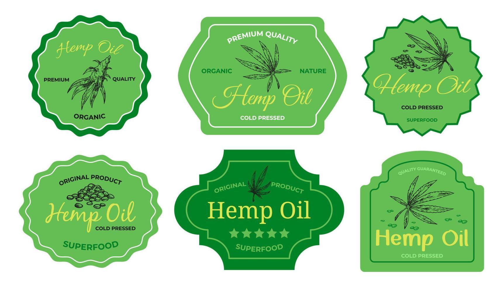 Fashionable sticker with the inscription hemp oil, set vector